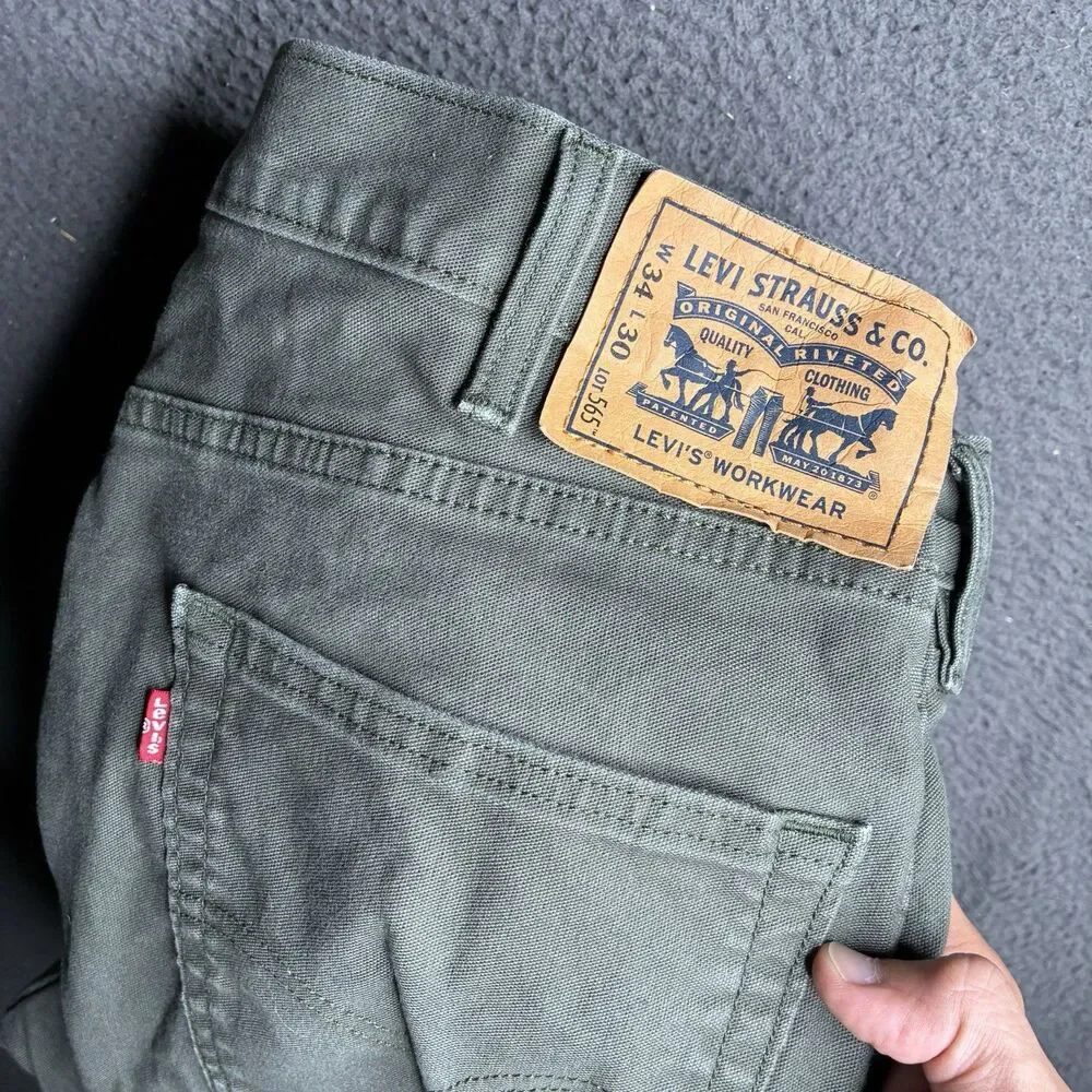Levis 565 Double Knee Utility Workwear Jeans Mens 34 x 30 Pants Olive Green